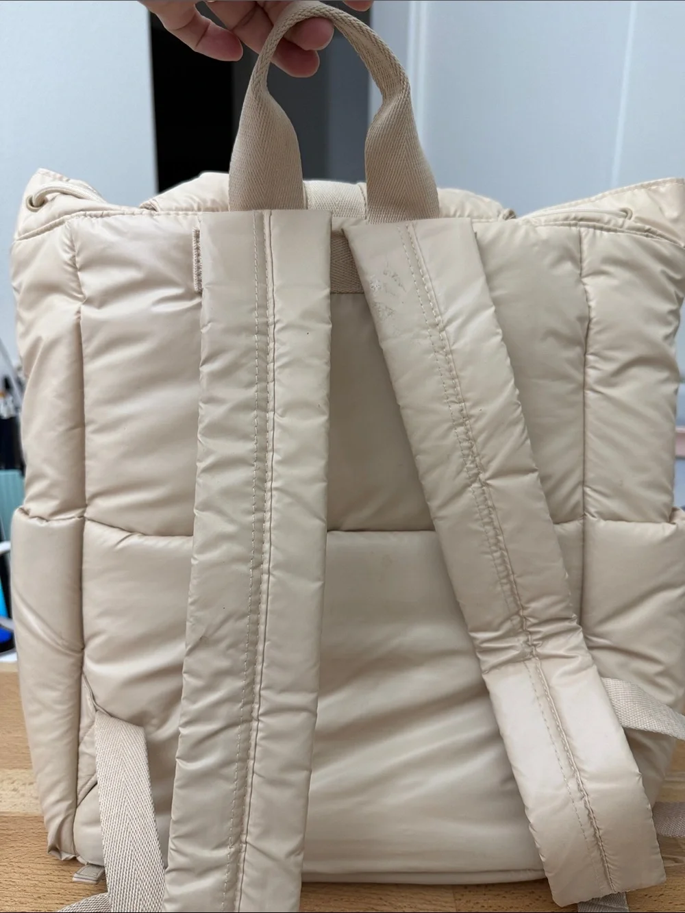 Beis Neutral Beige Quilted Puffer Backpack with Front Buckle